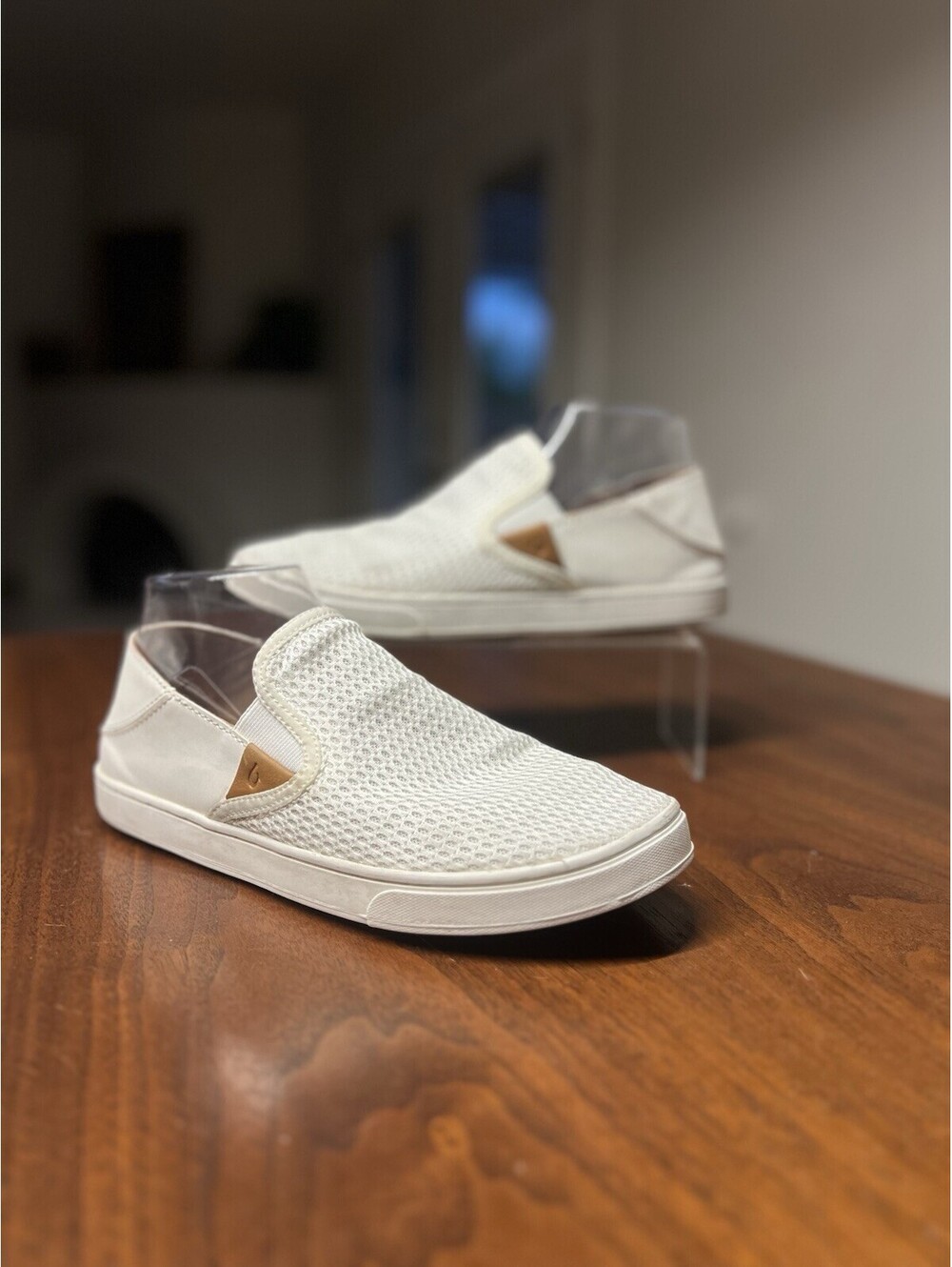 OluKai Pehuea Women's Size 8 Bright White Mesh Slip On Sneakers Drop-In Heel
